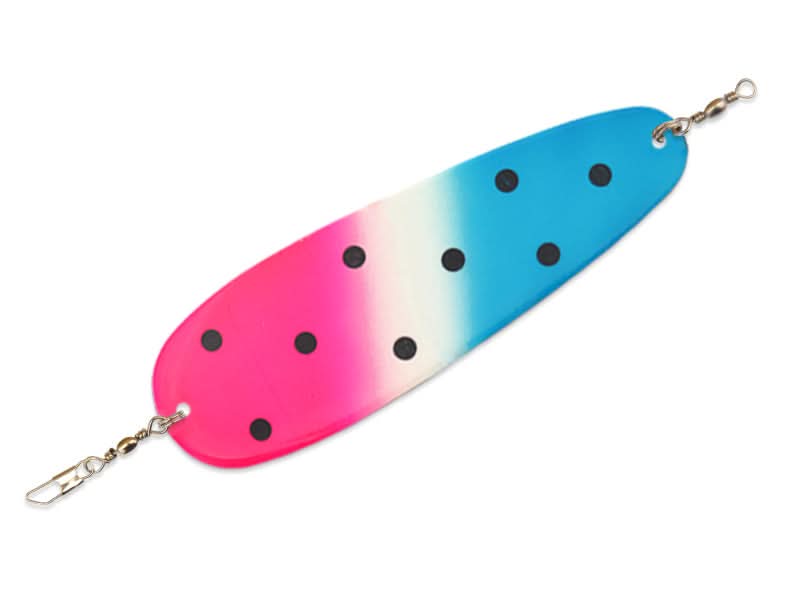 blade fishing lure Mack's Sling Blade Dodger Super Glow/Blue/Pink Dot; 4 in