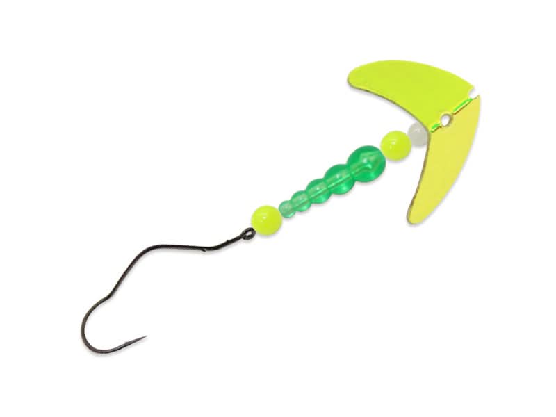 death spiral fishing lure Mack's Smile Blade Super Slow Death Rig-UV Lemon Lime